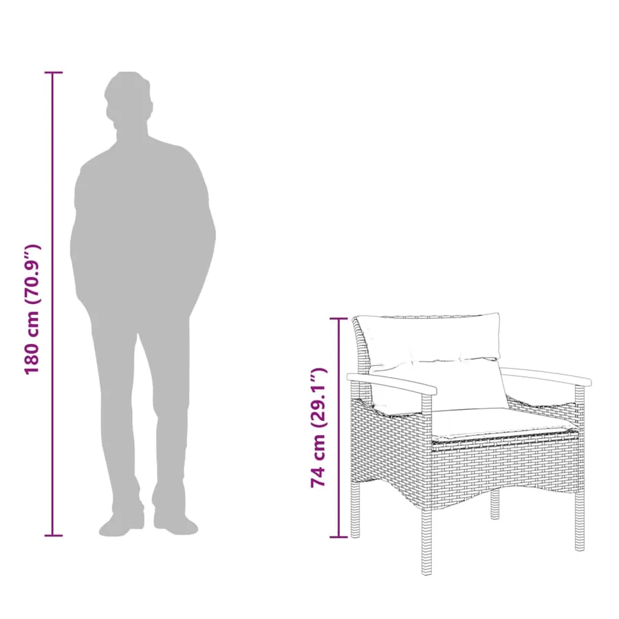 Salon de jardin 3 pcs avec coussins noir résine tressée - 13