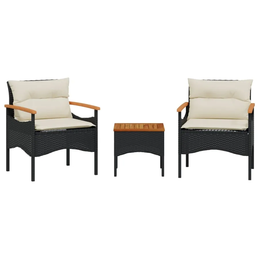Salon de jardin 3 pcs avec coussins noir résine tressée - 2