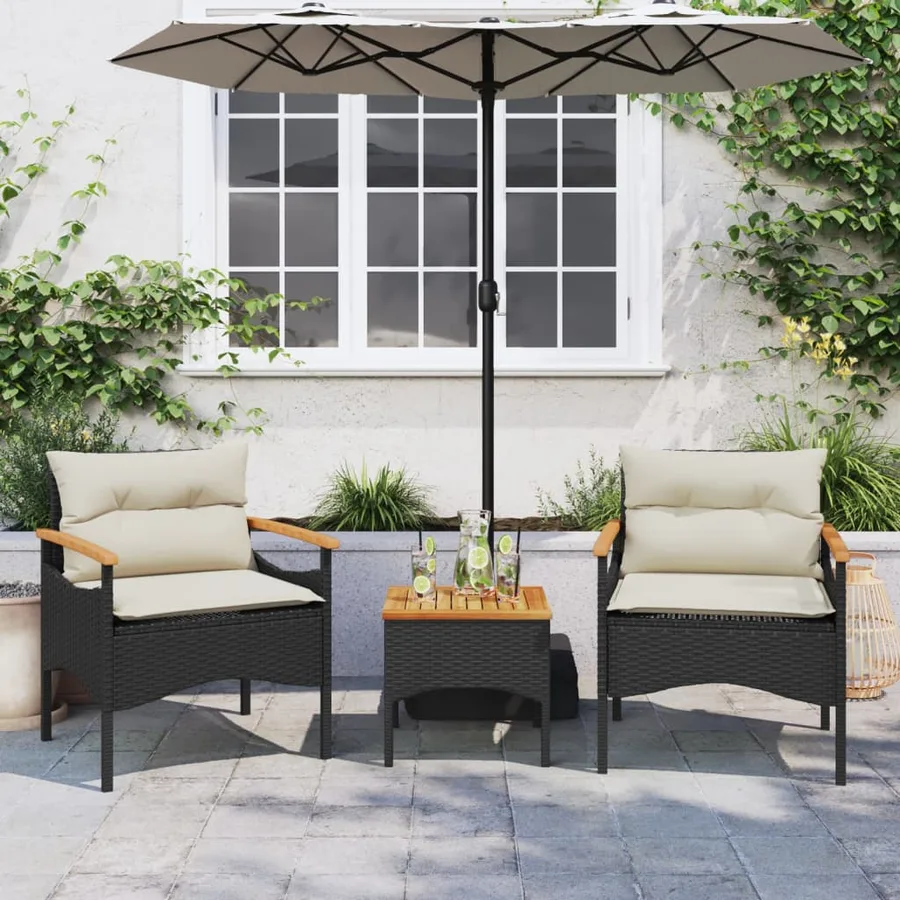 Salon de jardin 3 pcs avec coussins noir résine tressée - 3