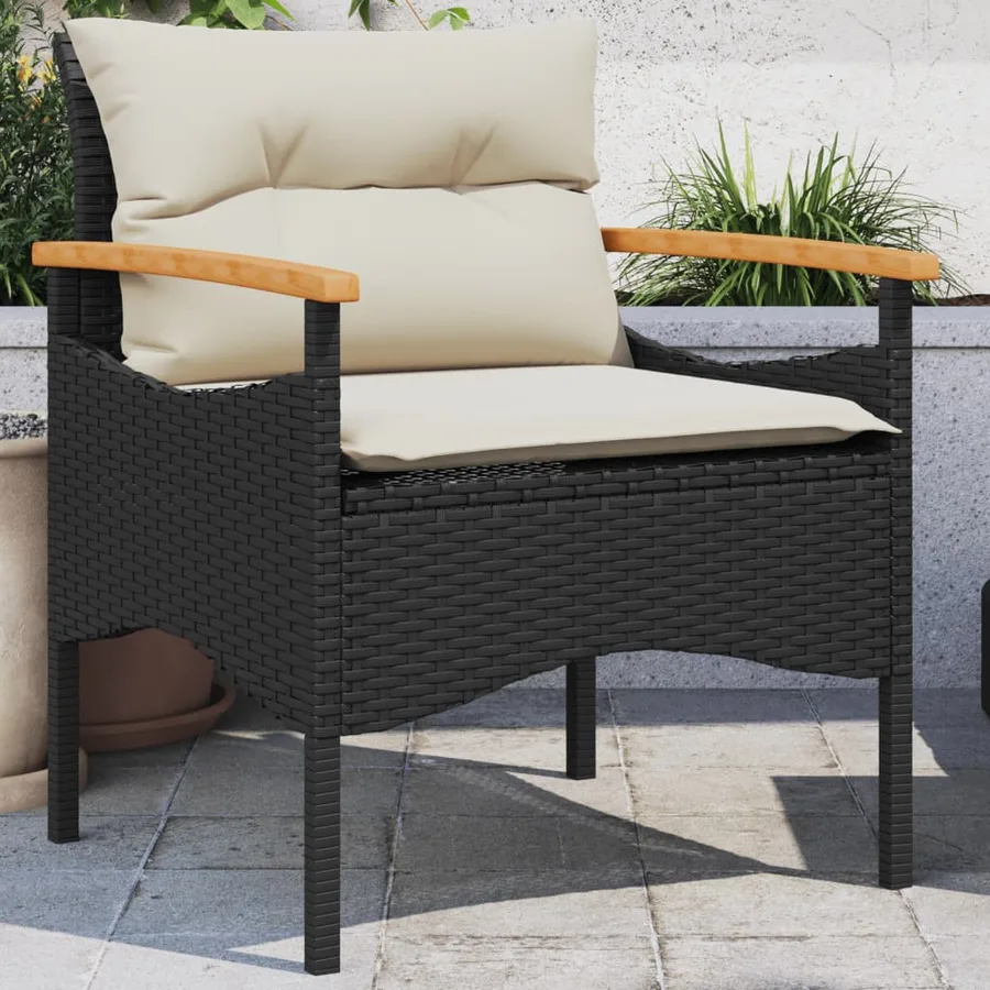 Salon de jardin 3 pcs avec coussins noir résine tressée - 4