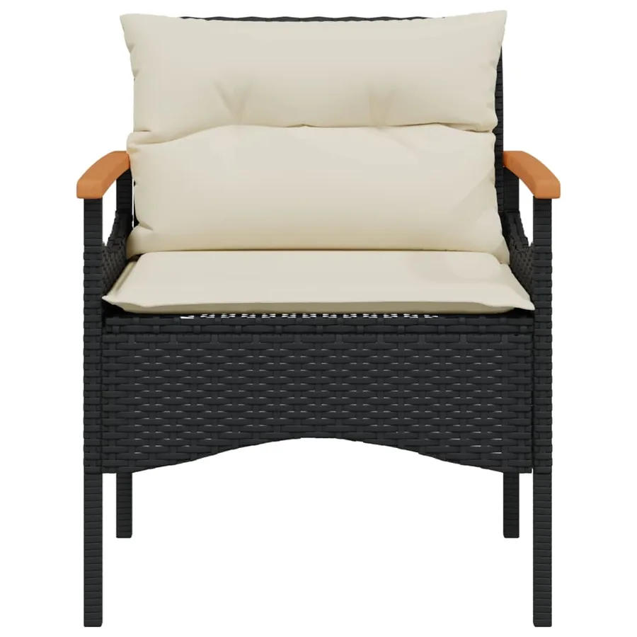 Salon de jardin 3 pcs avec coussins noir résine tressée - 5