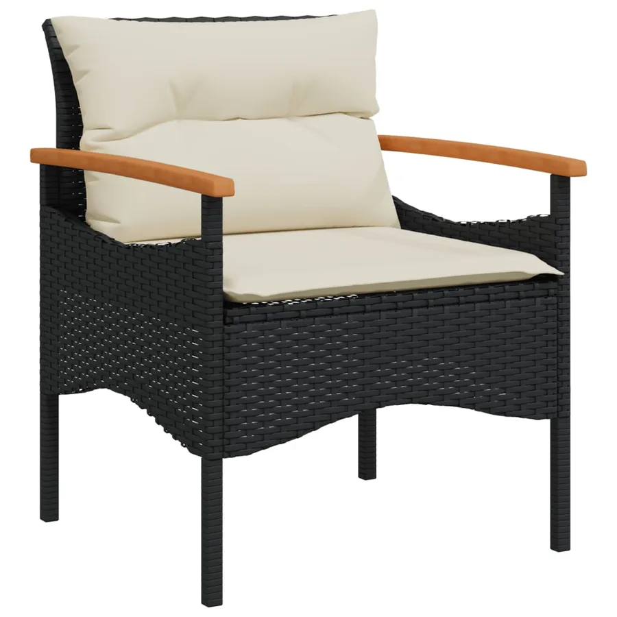 Salon de jardin 3 pcs avec coussins noir résine tressée - 6