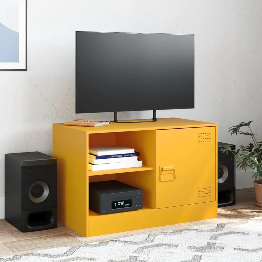 Meuble TV jaune moutarde 67x39x44 cm acier - 3