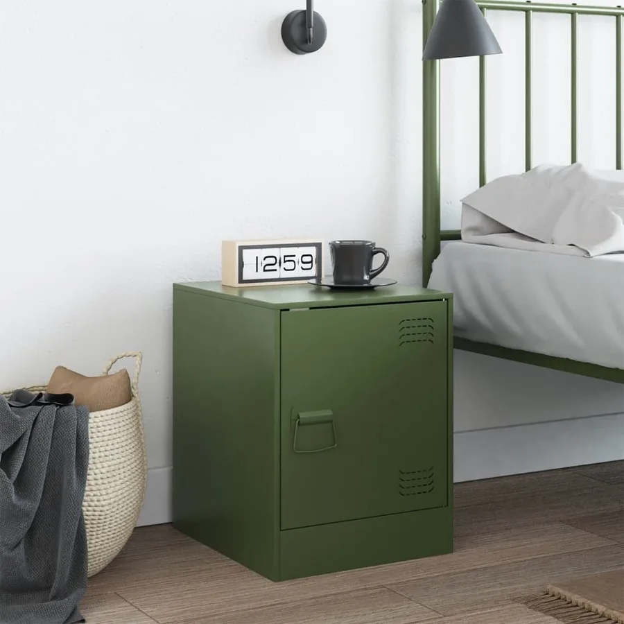 Table de chevet vert olive 34,5x39x44 cm acier - 3