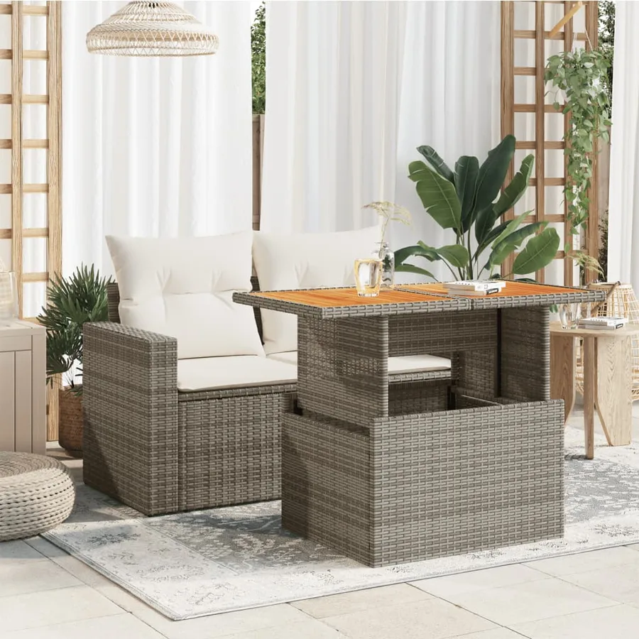 Table de jardin gris 100x55x73 cm résine tressée et bois acacia - 3