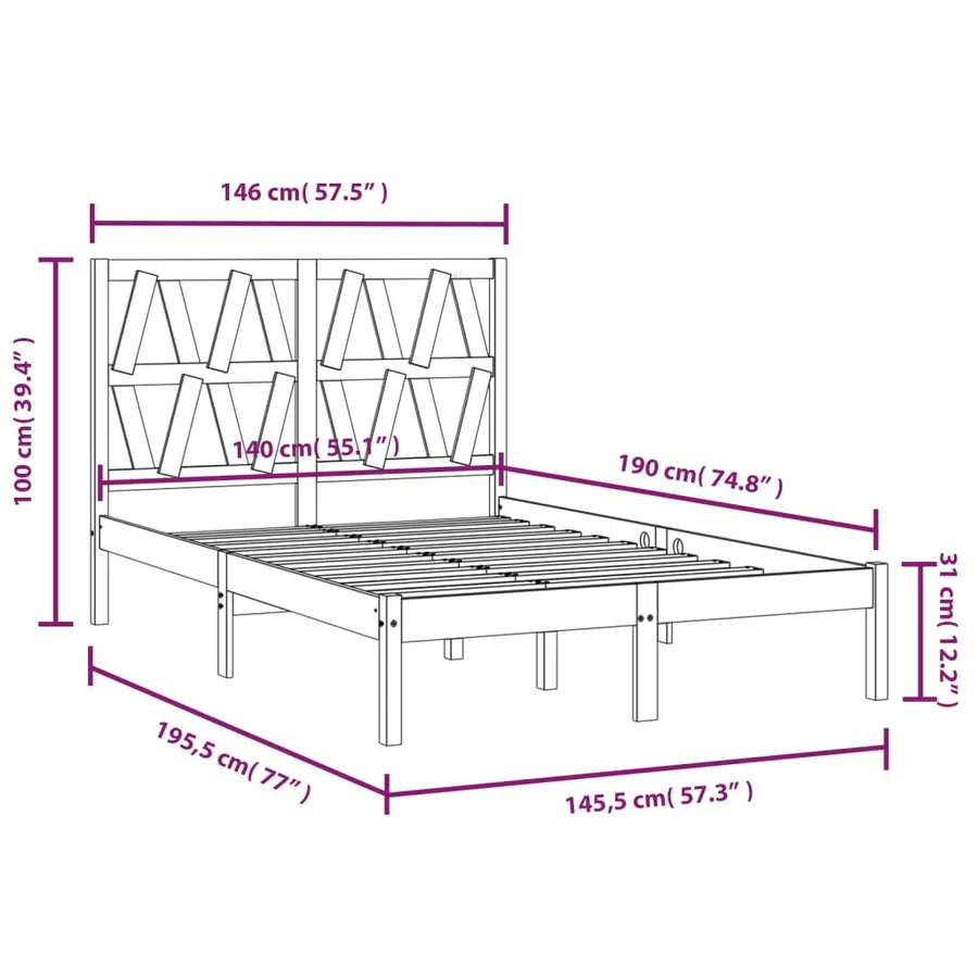 Cadre de lit Bois de pin massif 140x190 cm - 6