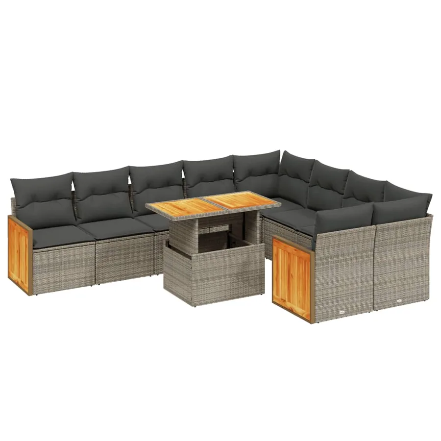 Salon de jardin avec coussins 10 pcs gris résine tressée - 2