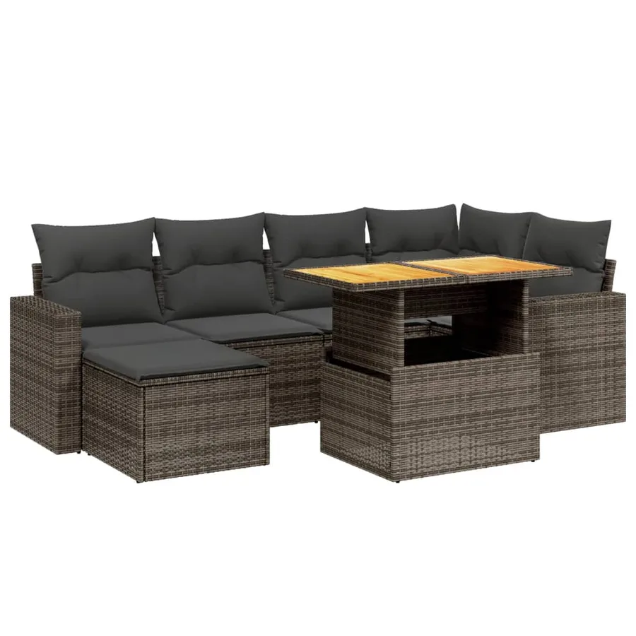 Salon de jardin avec coussins 7 pcs gris résine tressée - 2