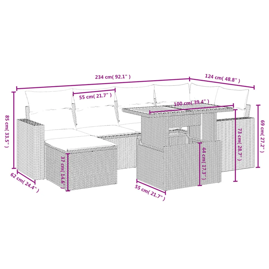 Salon de jardin avec coussins 7 pcs gris résine tressée - 4