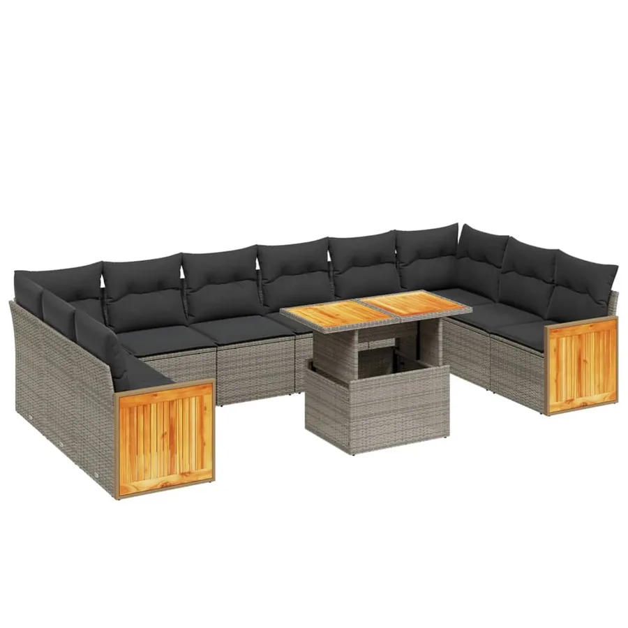 Salon de jardin 11 pcs avec coussins gris résine tressée - 2