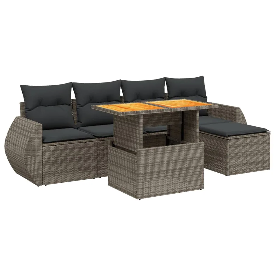 Salon de jardin 6 pcs avec coussins gris résine tressée - 2