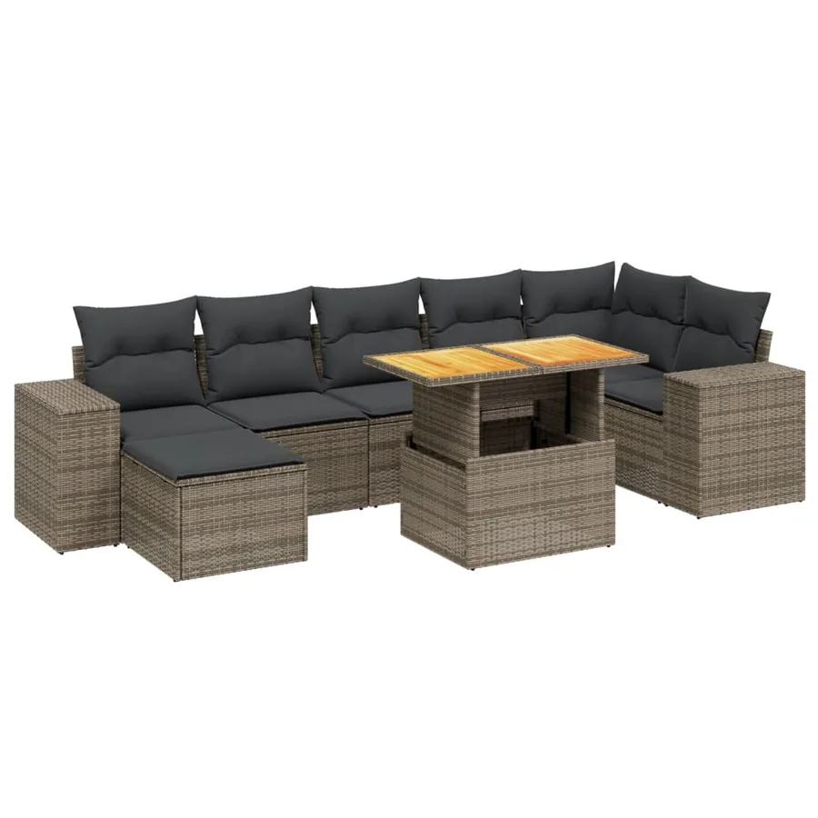 Salon de jardin 8 pcs avec coussins gris résine tressée - 2