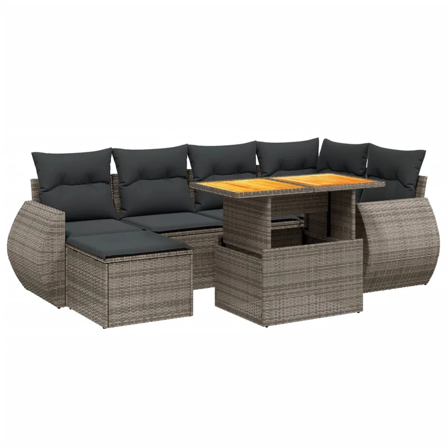 Salon de jardin avec coussins 7 pcs gris résine tressée - 2