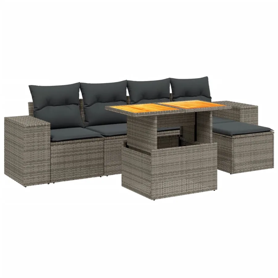 Salon de jardin 6 pcs avec coussins gris résine tressée - 2