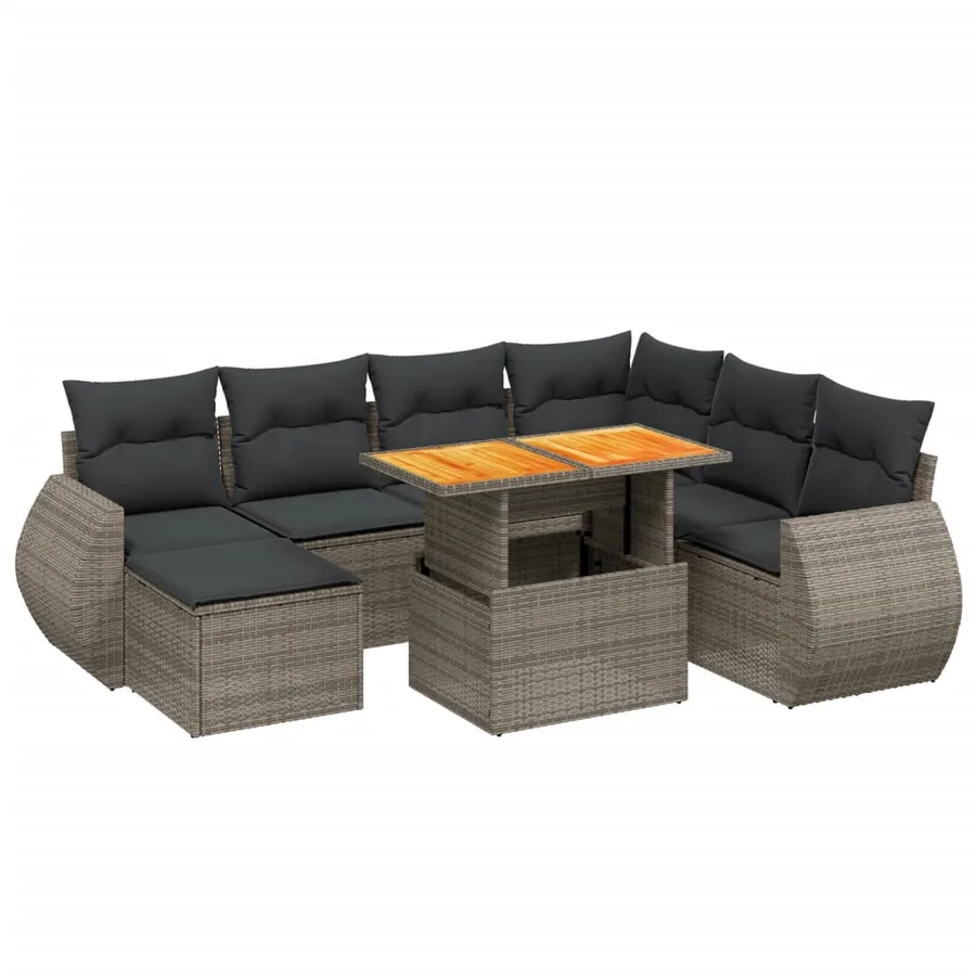 Salon de jardin 8 pcs avec coussins gris résine tressée - 2