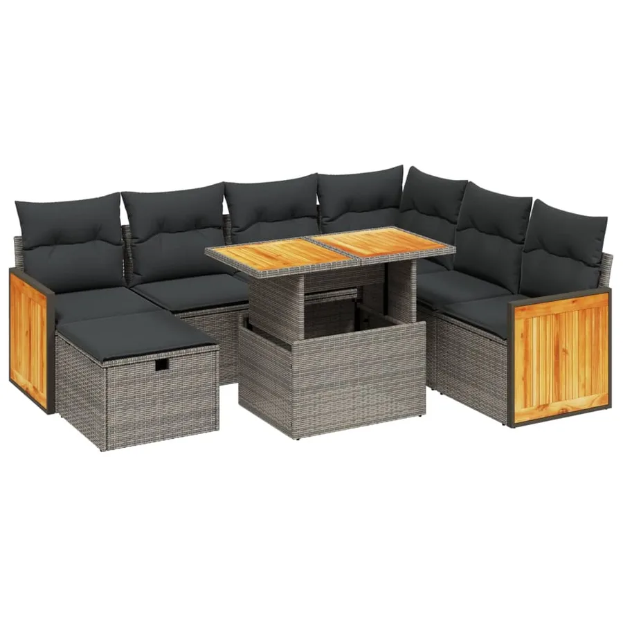 Salon de jardin 8 pcs avec coussins gris résine tressée - 2