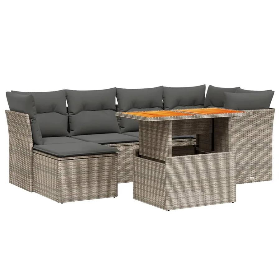 Salon de jardin avec coussins 7 pcs gris résine tressée - 2