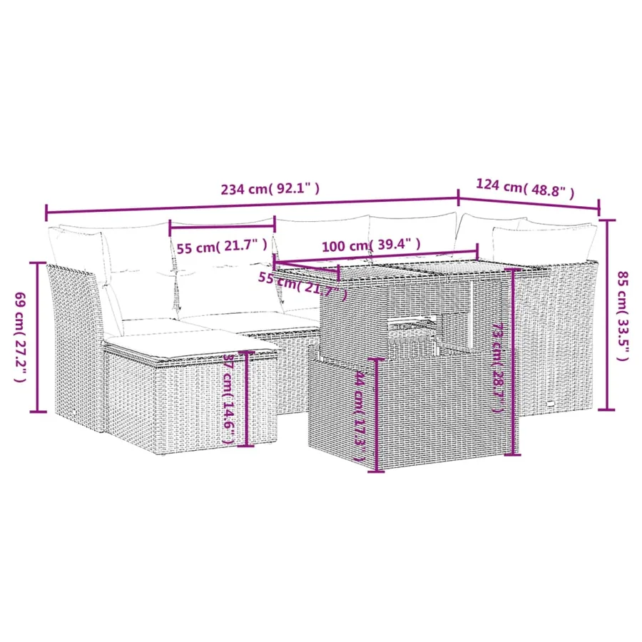 Salon de jardin avec coussins 7 pcs gris résine tressée - 3
