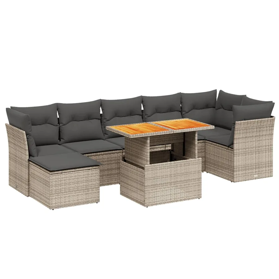 Salon de jardin 8 pcs avec coussins gris résine tressée - 2