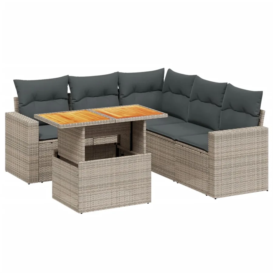 Salon de jardin 6 pcs avec coussins gris résine tressée - 2
