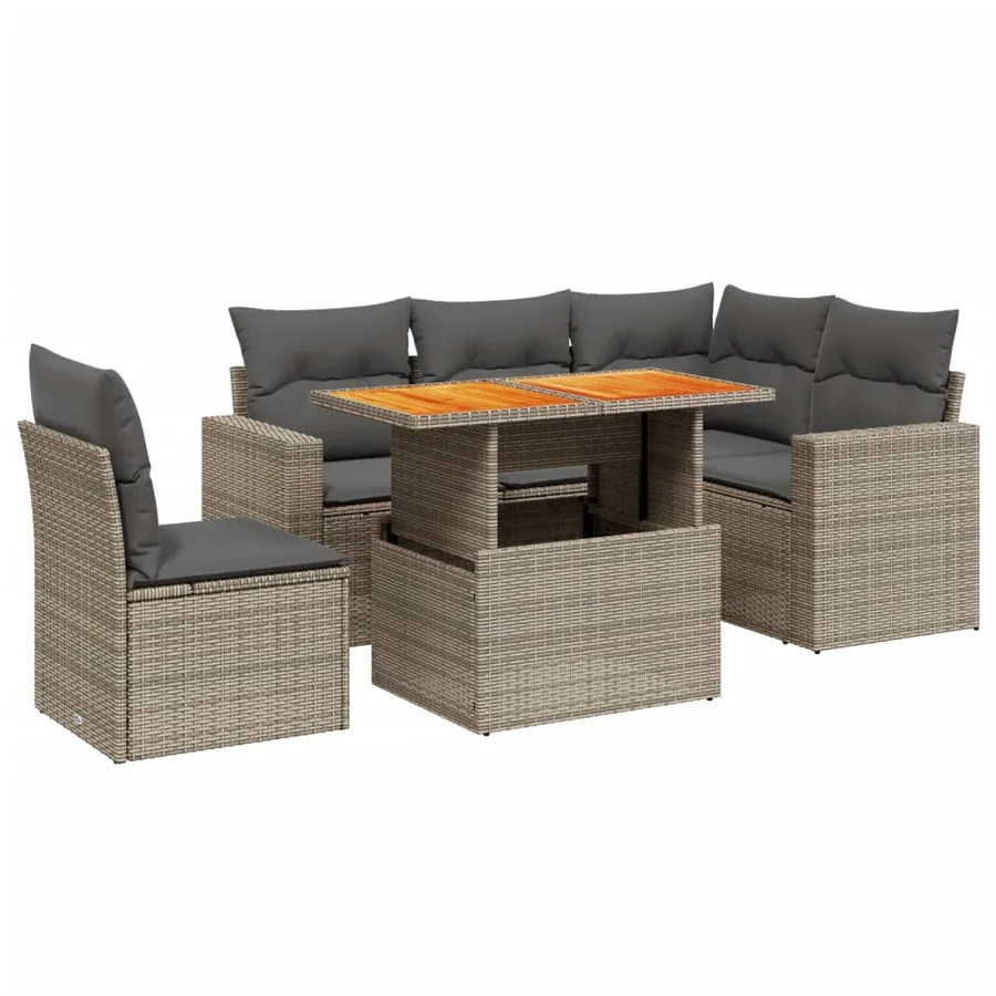 Salon de jardin 6 pcs avec coussins gris résine tressée - 2