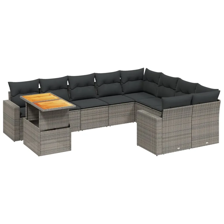 Salon de jardin avec coussins 10 pcs gris résine tressée - 2
