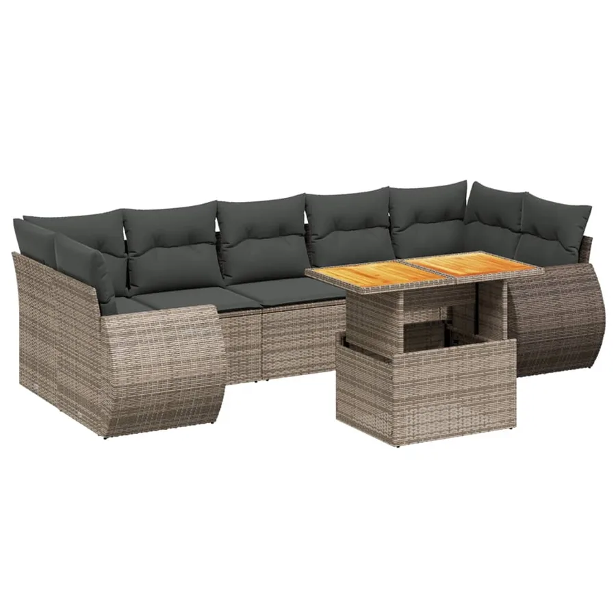 Salon de jardin 8 pcs avec coussins gris résine tressée - 2