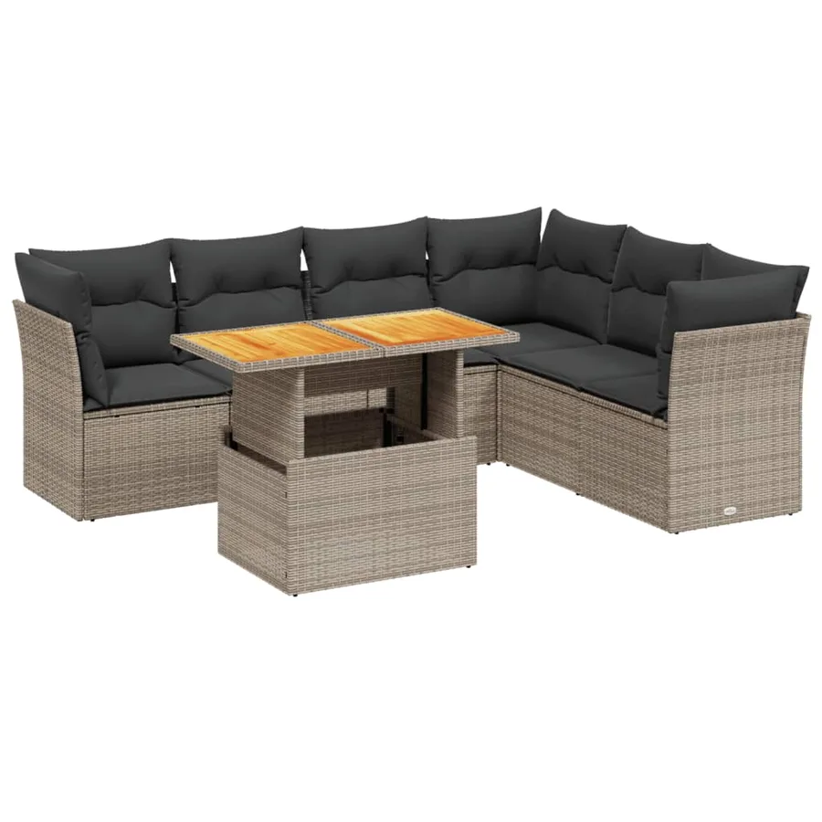 Salon de jardin avec coussins 7 pcs gris résine tressée - 2