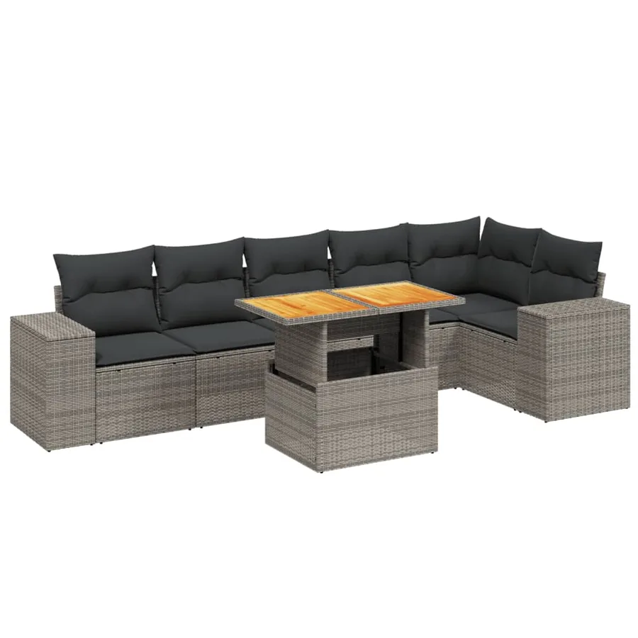 Salon de jardin avec coussins 7 pcs gris résine tressée - 2