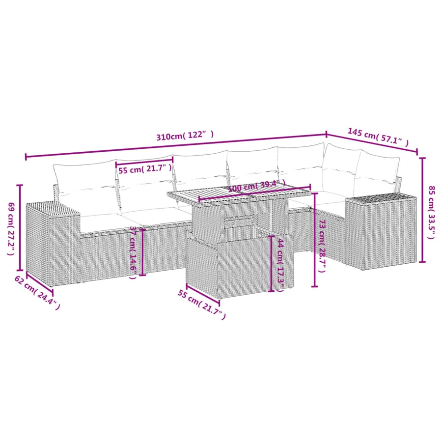 Salon de jardin avec coussins 7 pcs gris résine tressée - 3