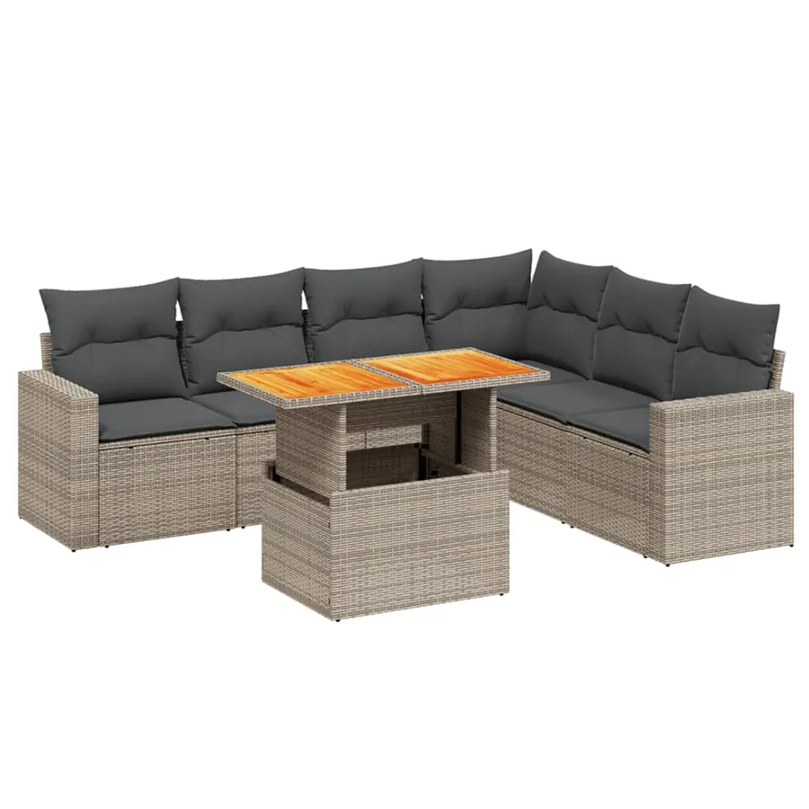 Salon de jardin avec coussins 7 pcs gris résine tressée - 2