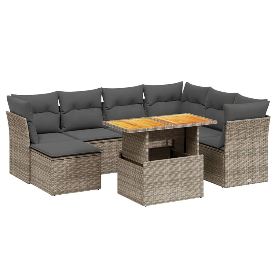 Salon de jardin 8 pcs avec coussins gris résine tressée - 2