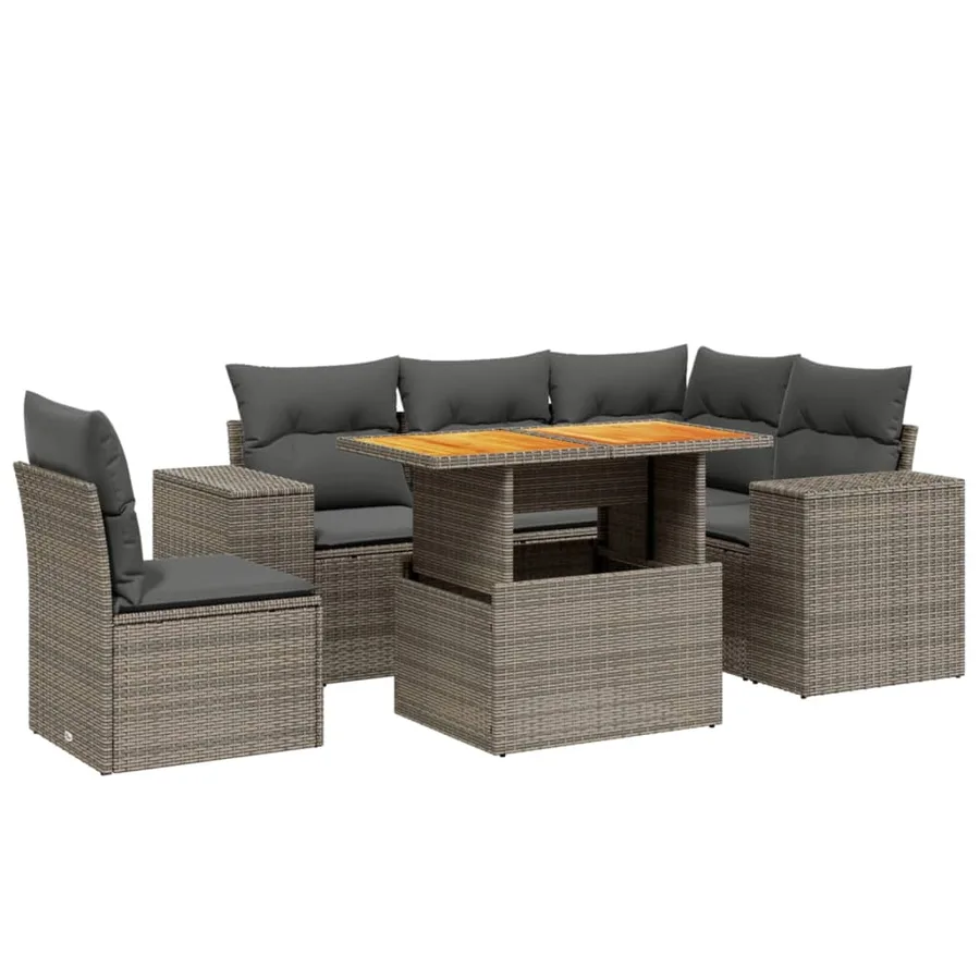 Salon de jardin 6 pcs avec coussins gris résine tressée - 2