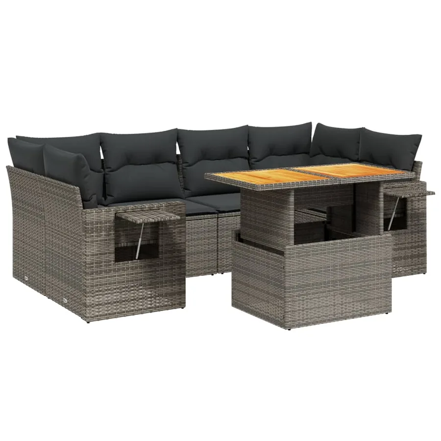 Salon de jardin avec coussins 7 pcs gris résine tressée - 2