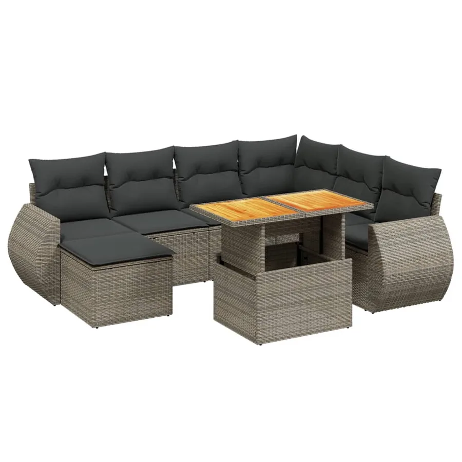 Salon de jardin 8 pcs avec coussins gris résine tressée - 2