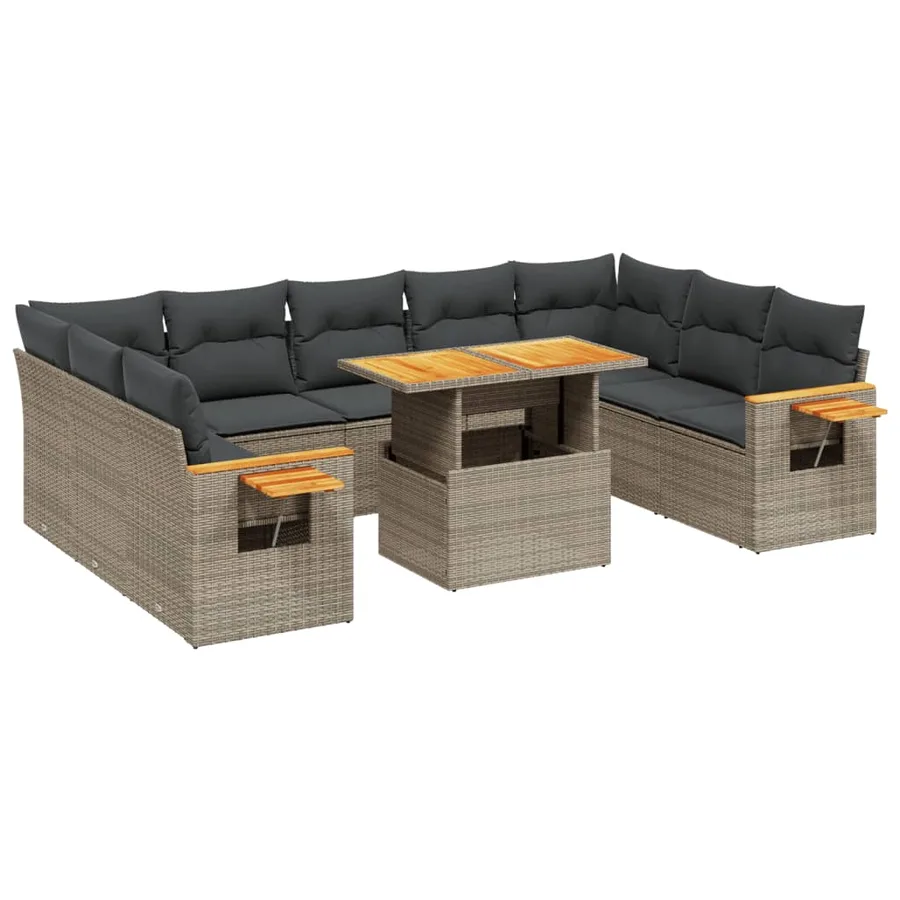Salon de jardin 11 pcs avec coussins gris résine tressée - 2