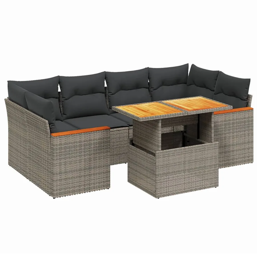 Salon de jardin avec coussins 7 pcs gris résine tressée - 2