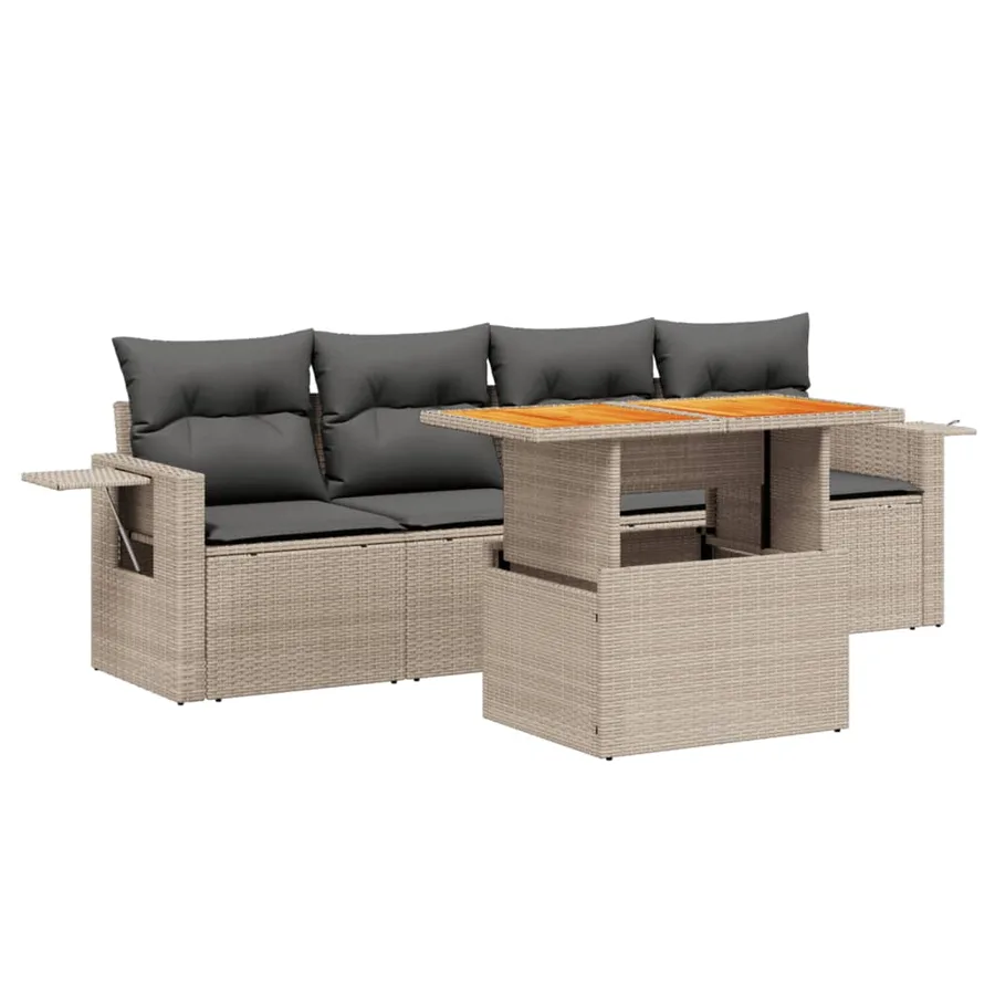 Salon de jardin 5 pcs avec coussins gris résine tressée - 2