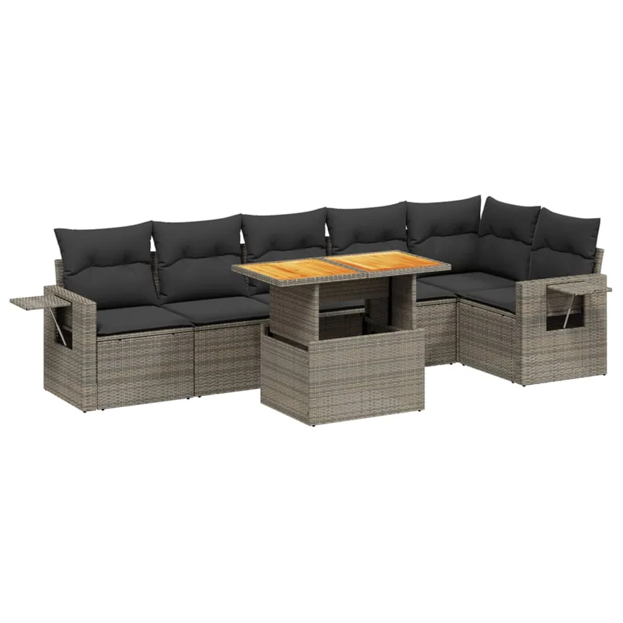 Salon de jardin avec coussins 7 pcs gris résine tressée - 2
