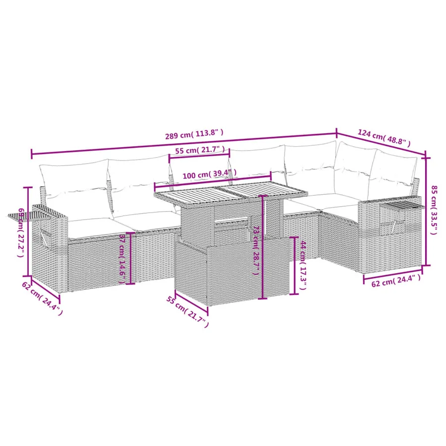 Salon de jardin avec coussins 7 pcs gris résine tressée - 3