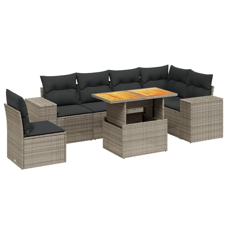 Salon de jardin avec coussins 7 pcs gris résine tressée - 2