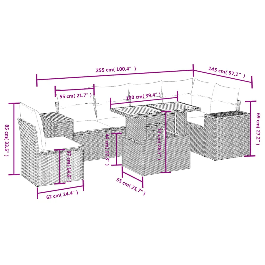 Salon de jardin avec coussins 7 pcs gris résine tressée - 3