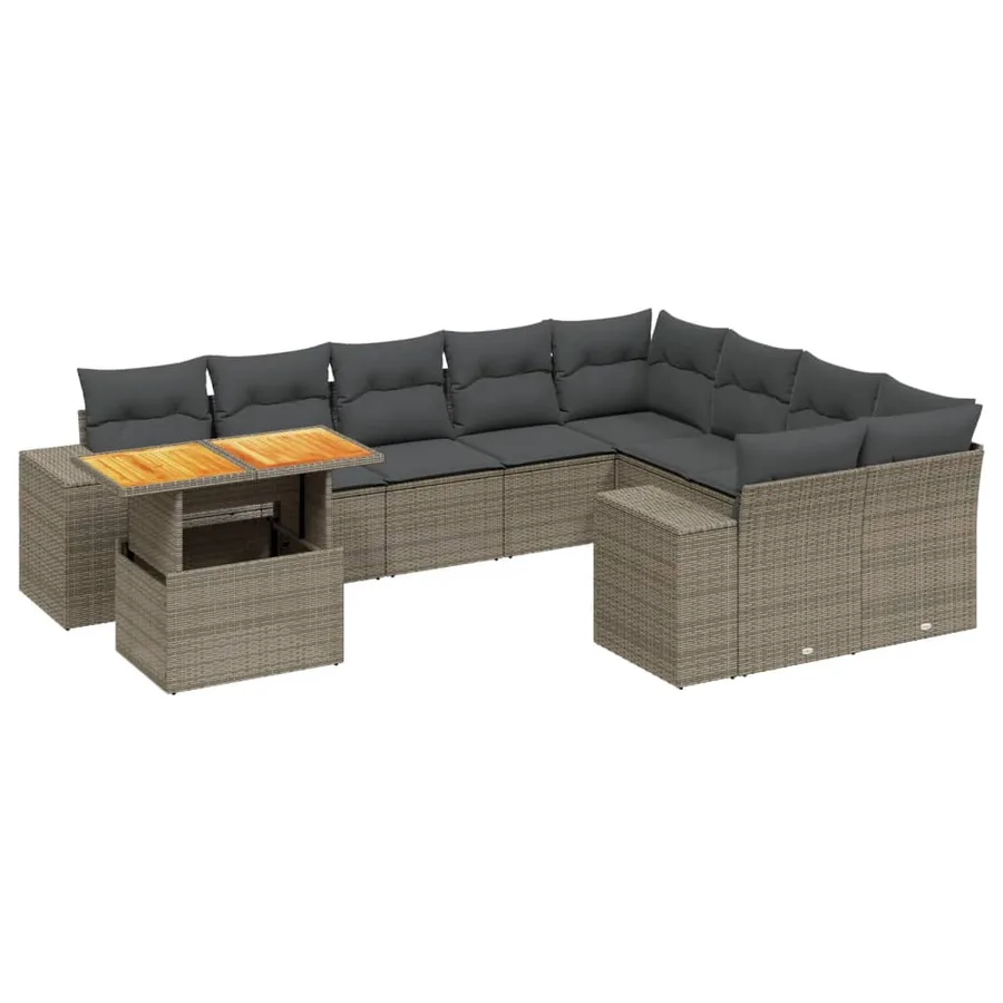 Salon de jardin avec coussins 10 pcs gris résine tressée - 2