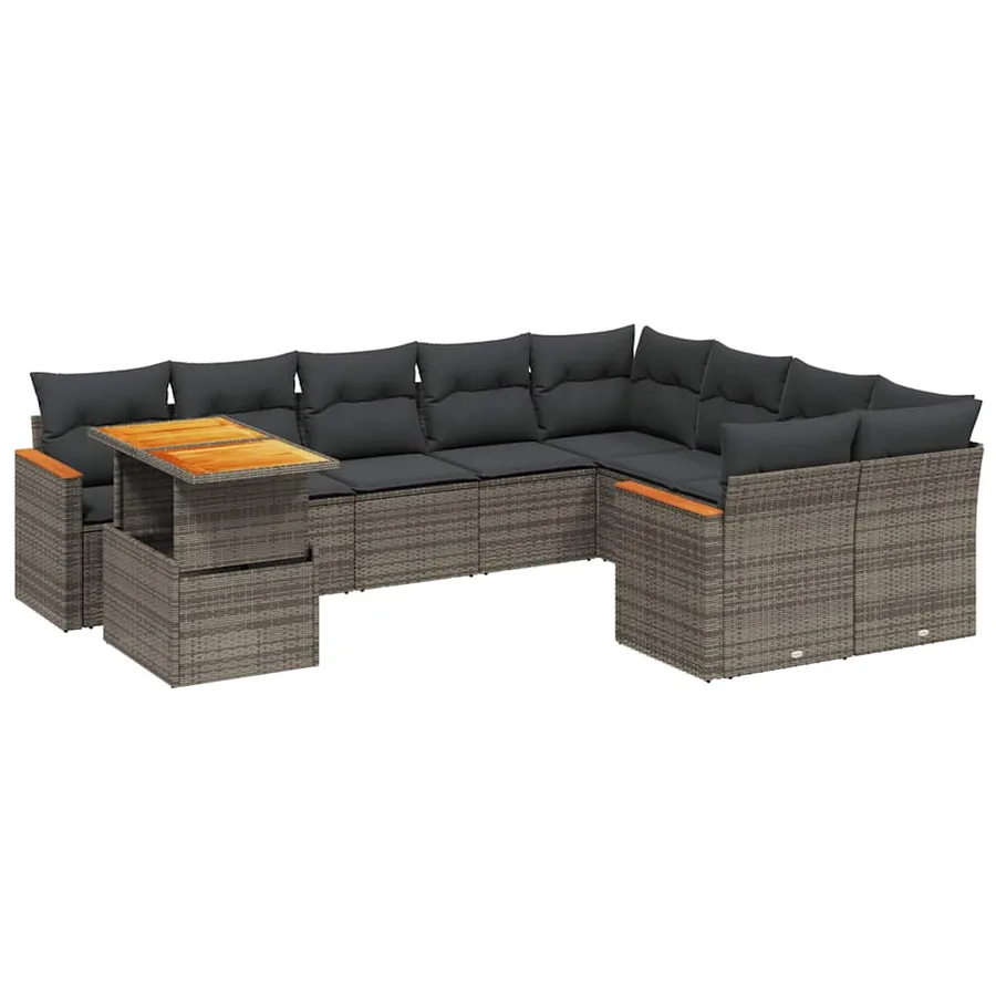 Salon de jardin avec coussins 10 pcs gris résine tressée - 2