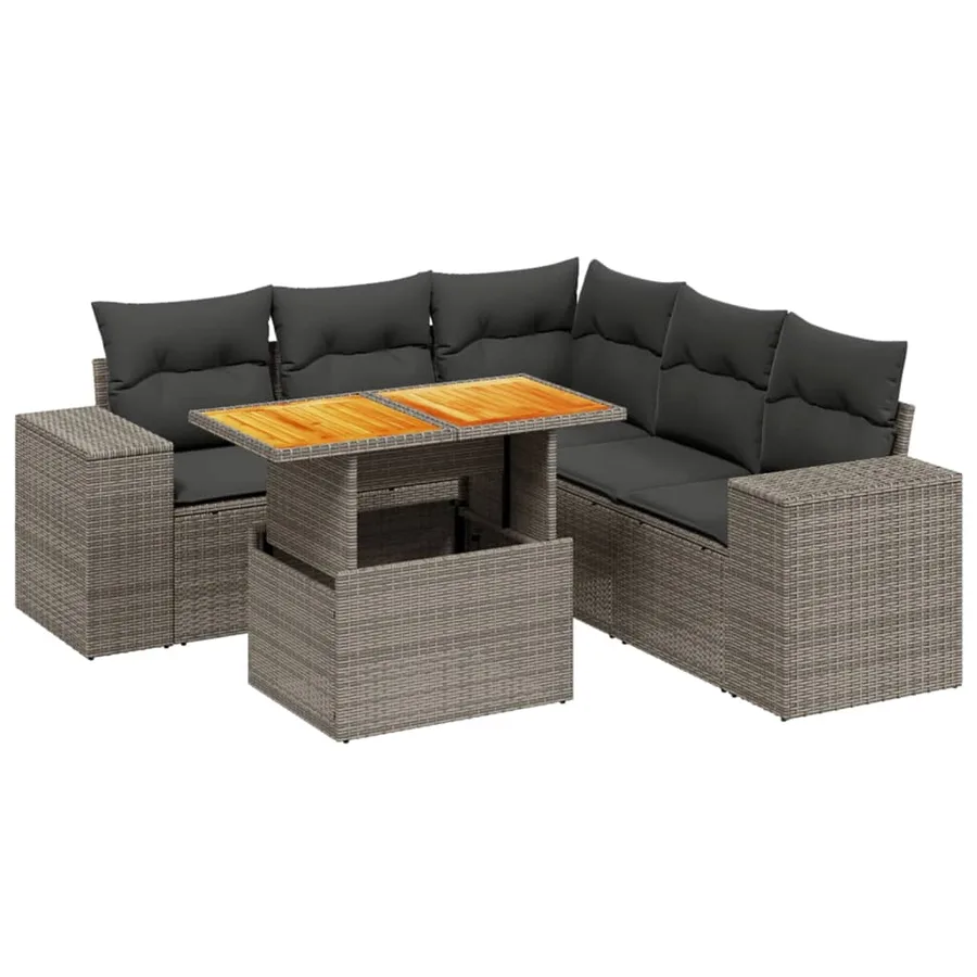 Salon de jardin 6 pcs avec coussins gris résine tressée - 2