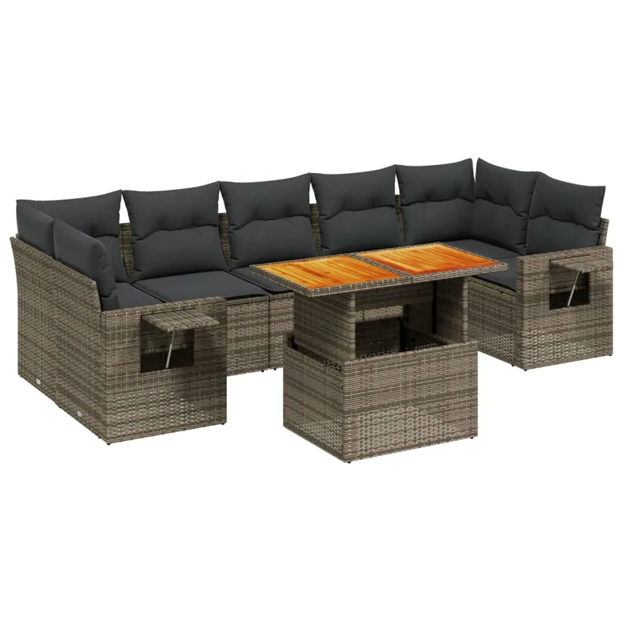 Salon de jardin 8 pcs avec coussins gris résine tressée - 2
