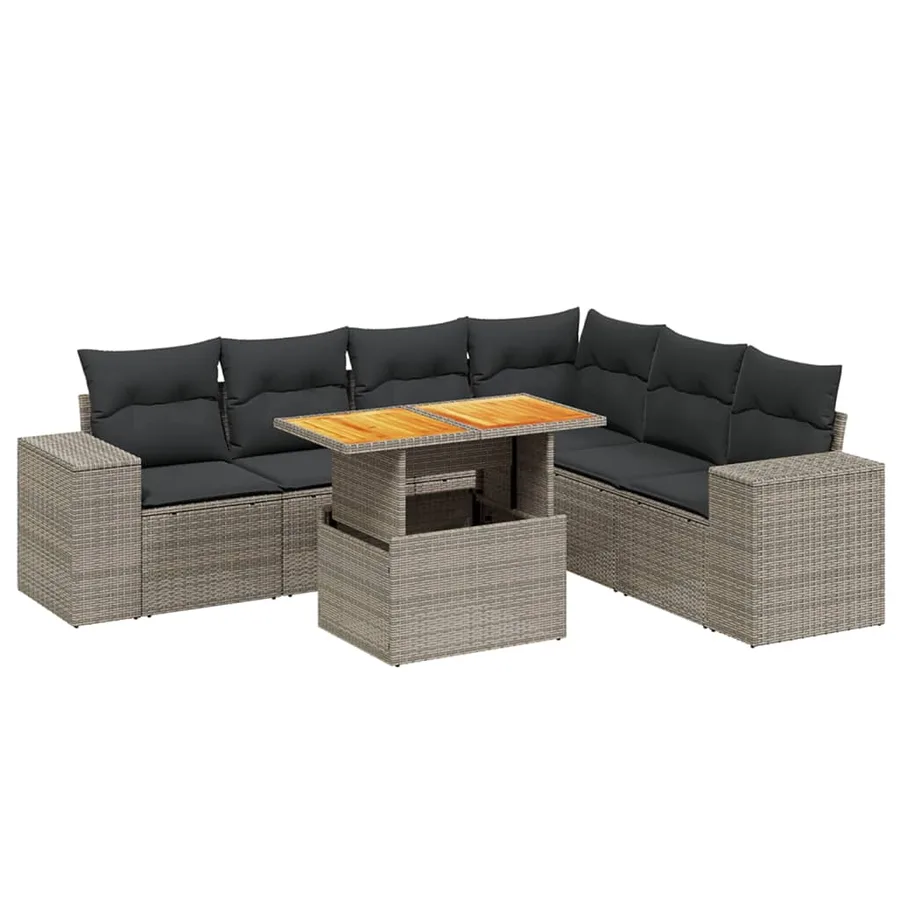 Salon de jardin avec coussins 7 pcs gris résine tressée - 2