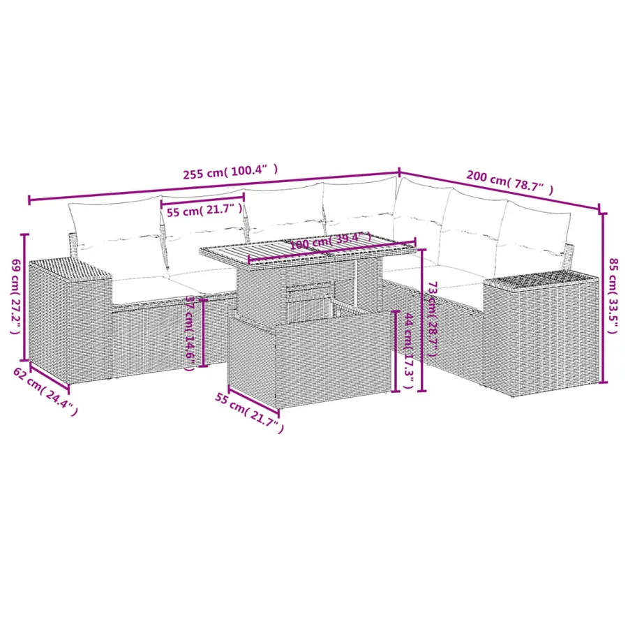 Salon de jardin avec coussins 7 pcs gris résine tressée - 3