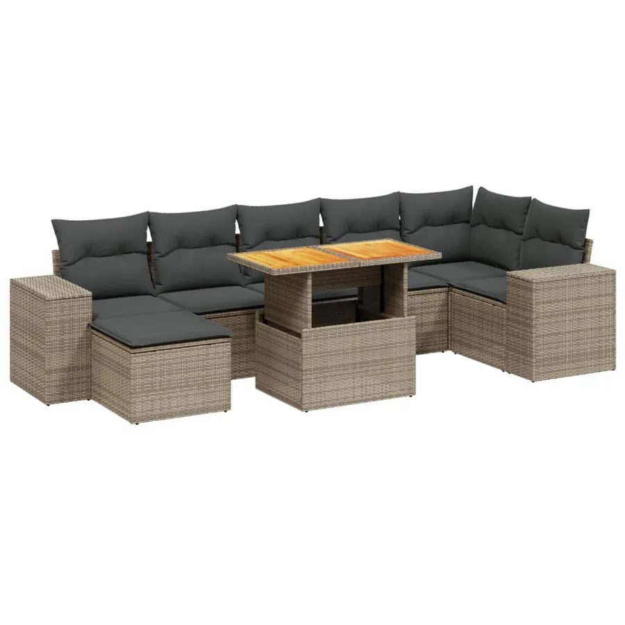 Salon de jardin 8 pcs avec coussins gris résine tressée - 2