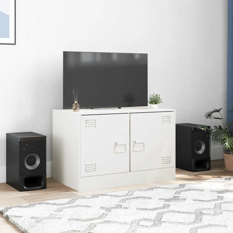 Meuble TV blanc 67x39x44 cm acier - 3